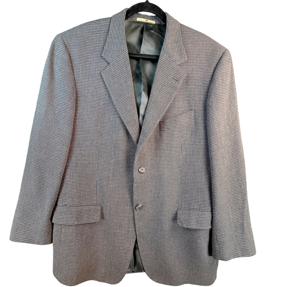 Joseph Abboud Vintage Silk Linen Wool Blazer 41 Reg Grey Houndstooth Sport Coat